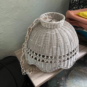 RATTAN LAMP SHADE WITH LARGE ROUND BULB